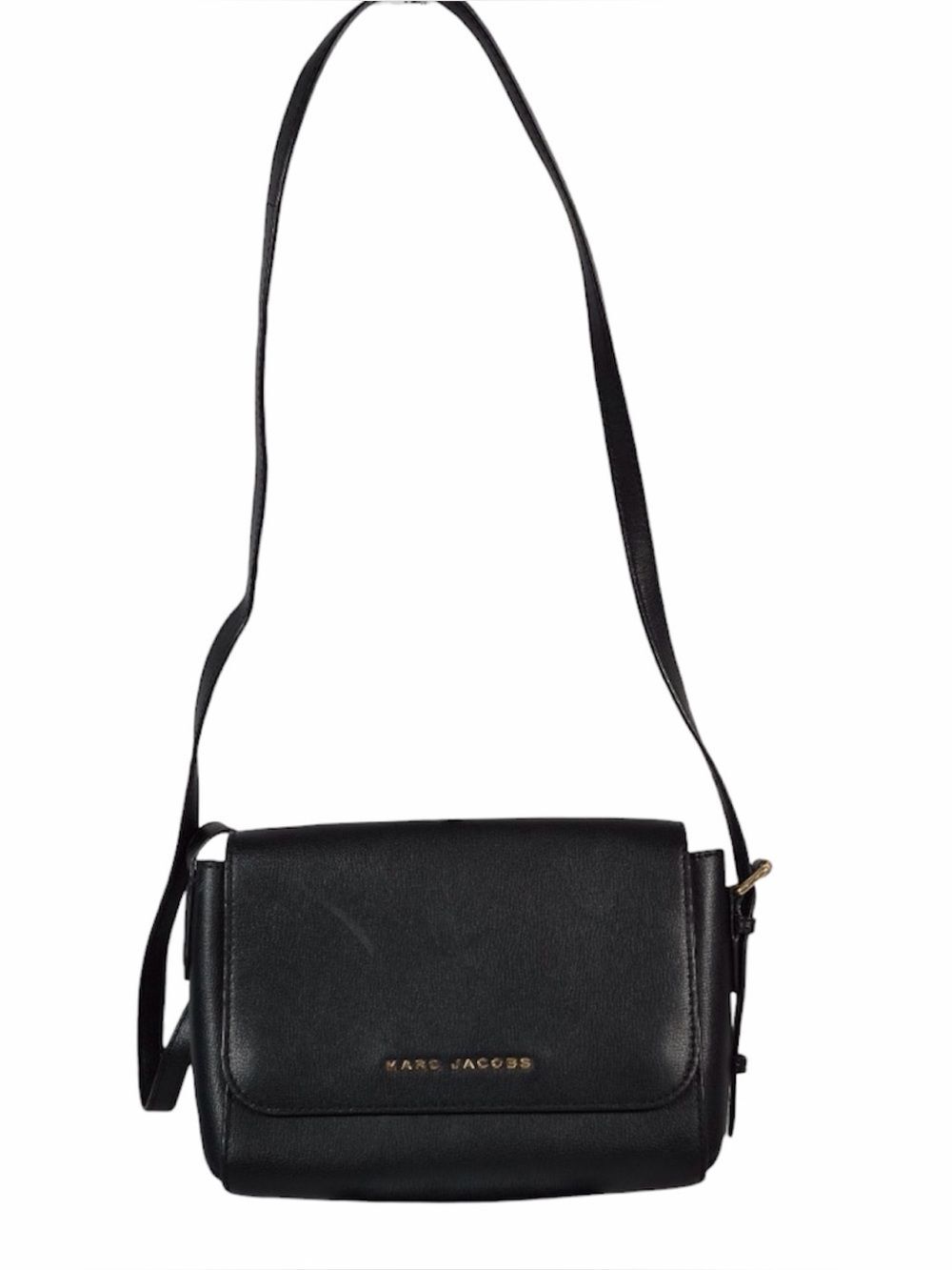 MARC JACOBS Black Leather Crossbody with Gold Logo
